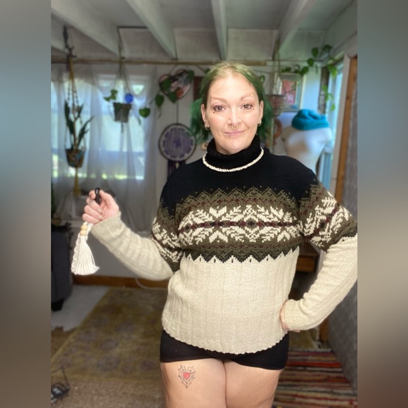 Vintage Sarah Bentley Cream & Brown Thick Knit Sweater Size Medium - Picture 15 of 15